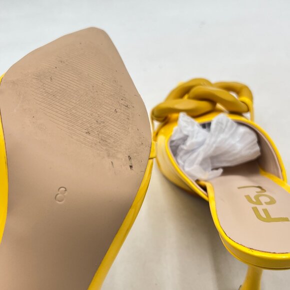 FSJ Yellow Pointed Toe Chain Stiletto Heels Slide Mules Dress Slip On Sandals - Picture 6 of 8